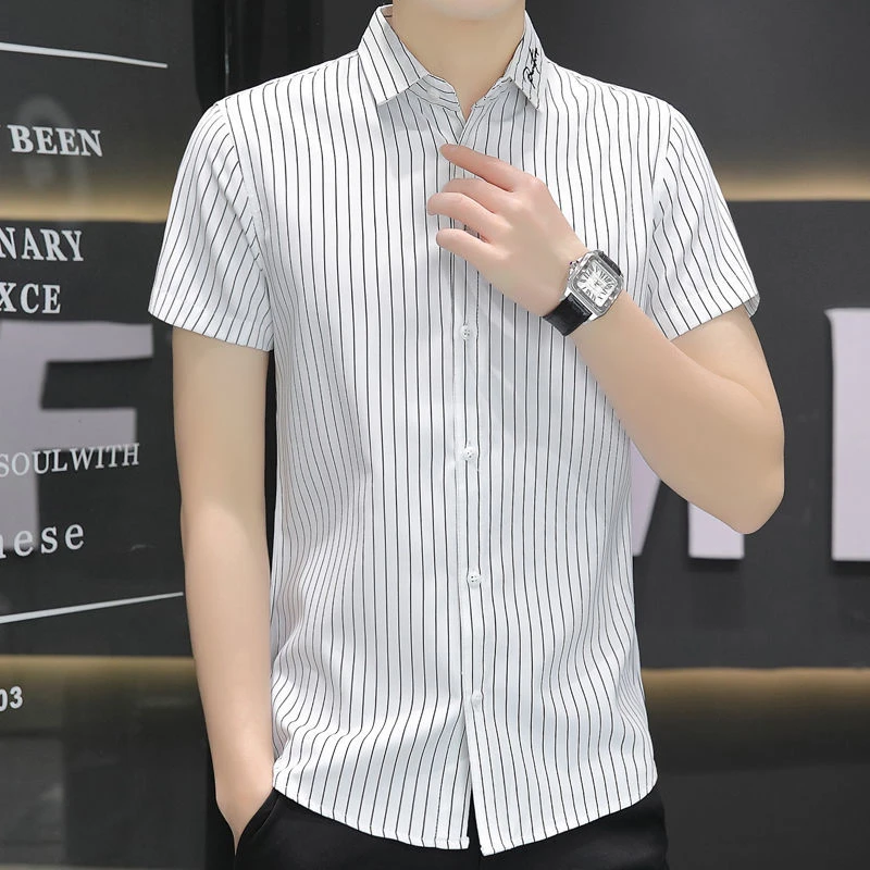 啄木鸟2025新款冰丝短袖衬衫男士夏季薄款韩版潮流修身衬衣百搭潮