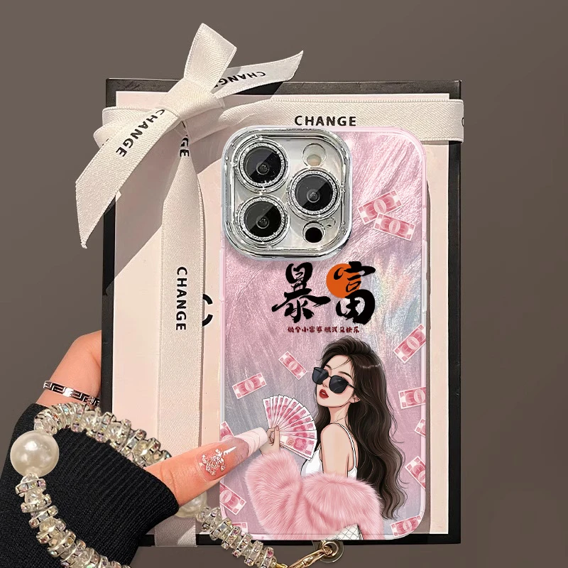 暴富女孩手机壳适用于苹果16/华为/oppo/vivo网红流行创意个性爆
