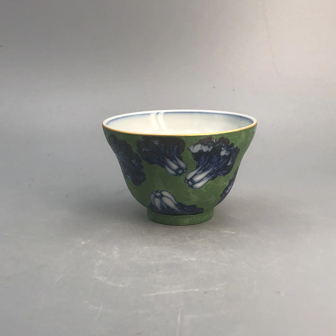 【景德】元煦 绿地扒花百财葫芦杯 陶瓷 yxy0623