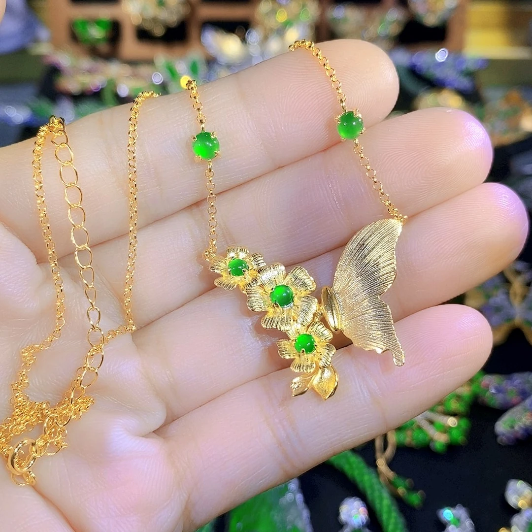 吊坠(不含链)银S925镶嵌翡翠