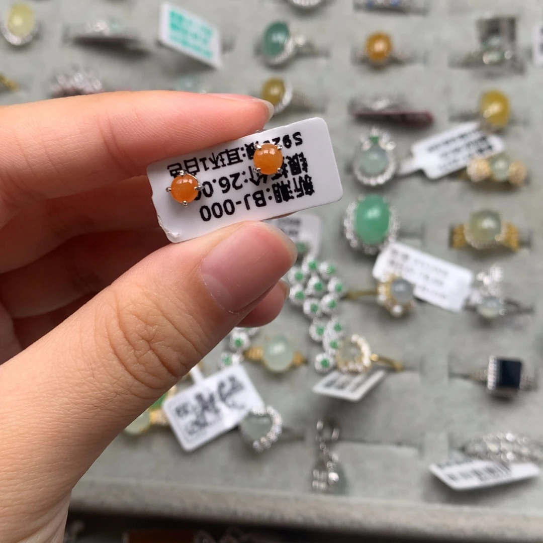 翡翠银S925镶嵌戒指耳钉