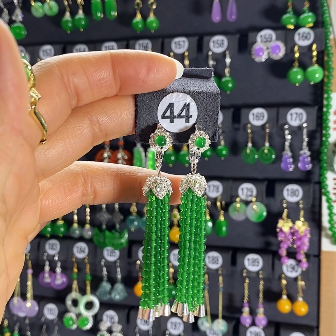 银S925镶嵌翡翠耳饰44