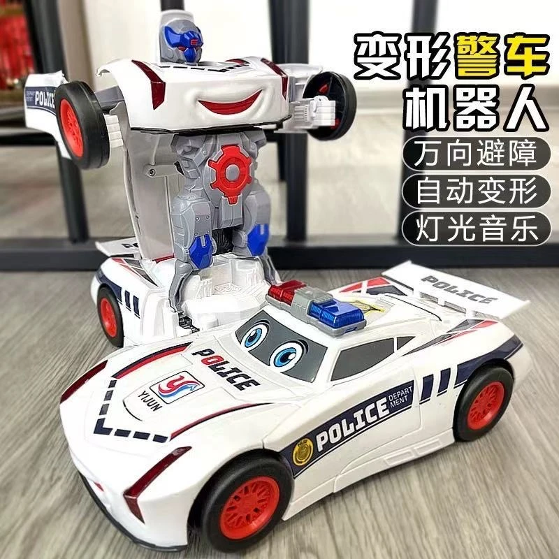 【爆款热销】全自动变形警车机器人特技变形电动带音乐玩具车汽车