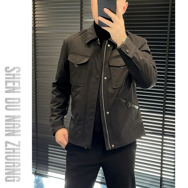 绅度男装｜羊皮拼接轻奢简约翻领棉服夹克加厚外套61069