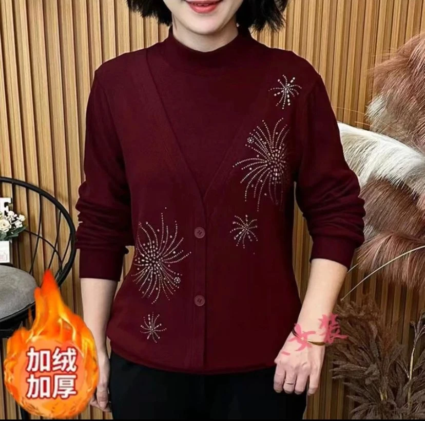 【加绒加厚】新款时尚百搭宽松洋气显瘦女士长袖气质中老年妈妈装