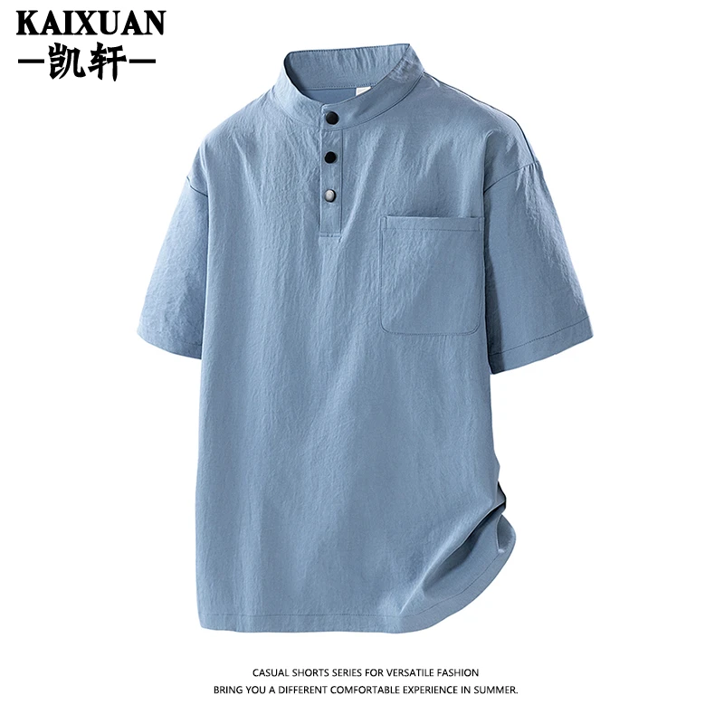 Polo衫男士短袖t恤夏季潮流百搭宽松大码立领高级感上衣男