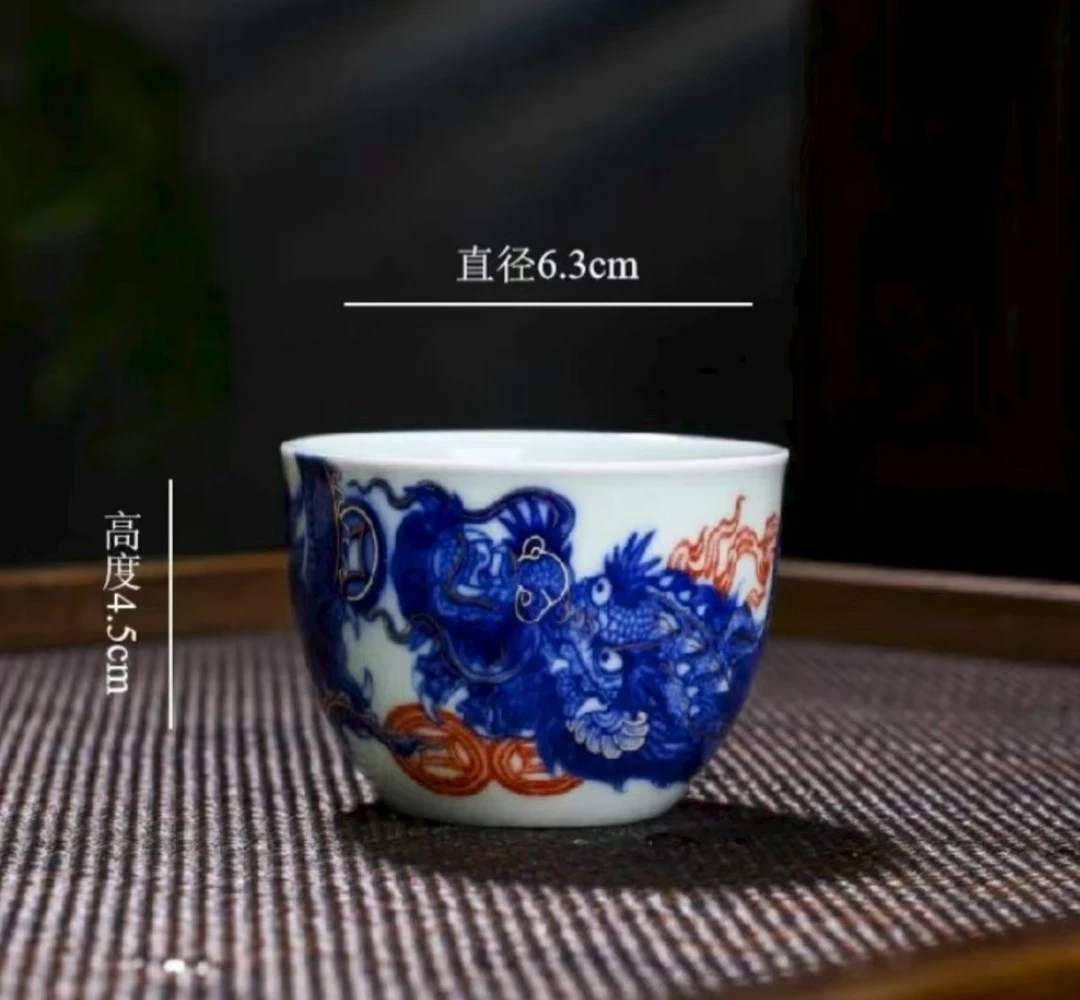 景德镇陶瓷招财进宝龙纹高温陶瓷小缸杯家用会客中式单杯