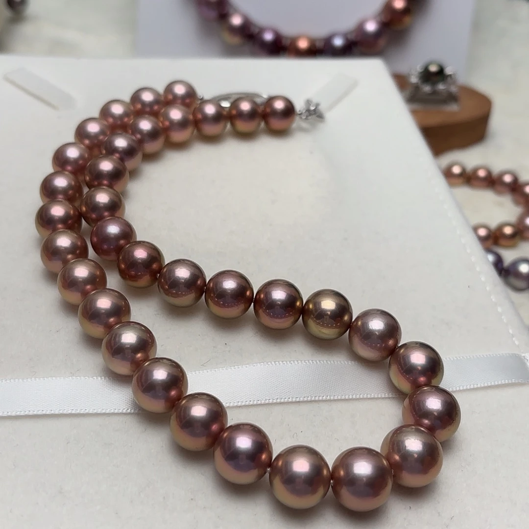 颈饰银S925镶嵌淡水珍珠11-13正圆玫瑰金