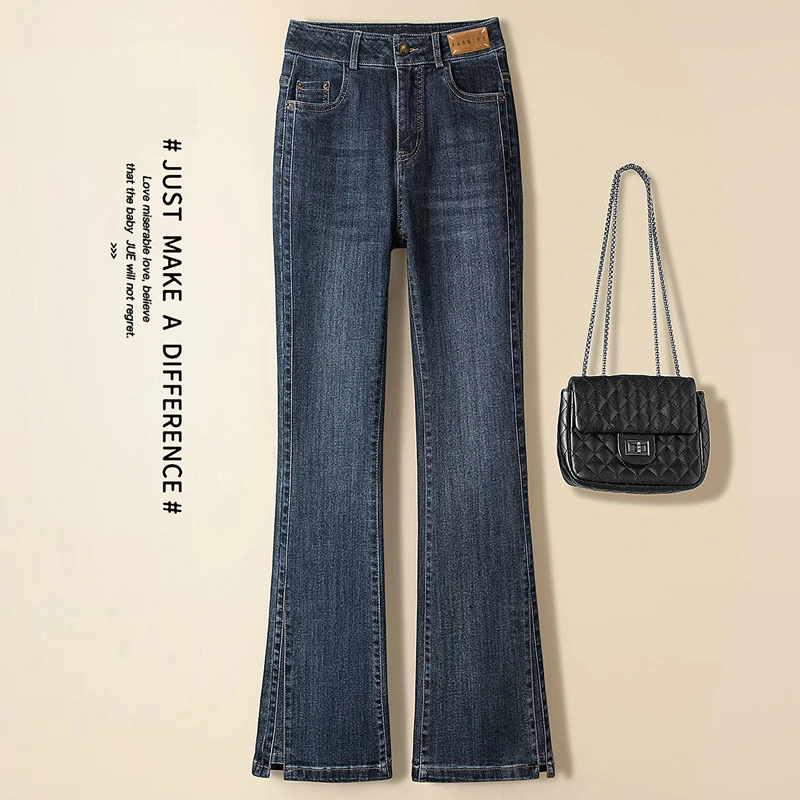 丝柏舍秋季欧若风女简约修身高腰显瘦微喇水洗牛仔裤S43K8716K