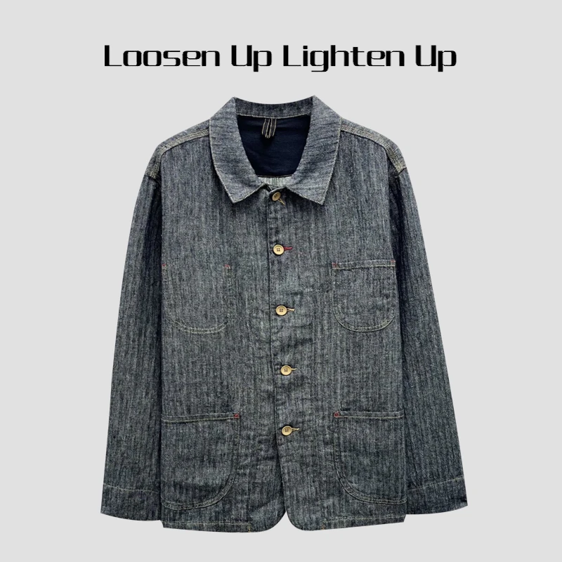 Loosen Up【冈山牛仔】日本进口色织亚麻简约复古宽松廓形翻领外套