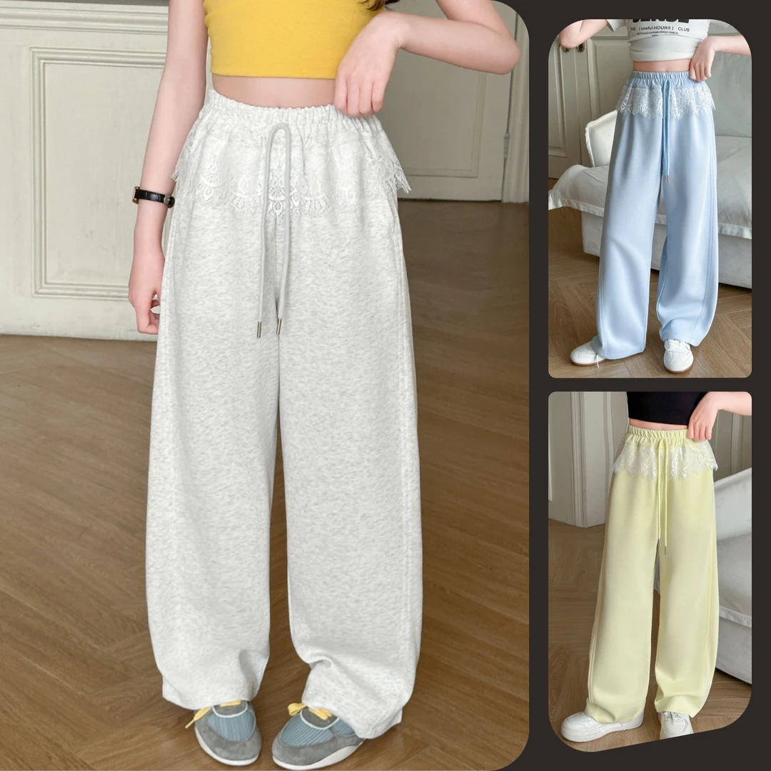 女童休闲蕾丝花边弯刀裤中大童儿童6-12岁韩版洋气运动卫裤潮流