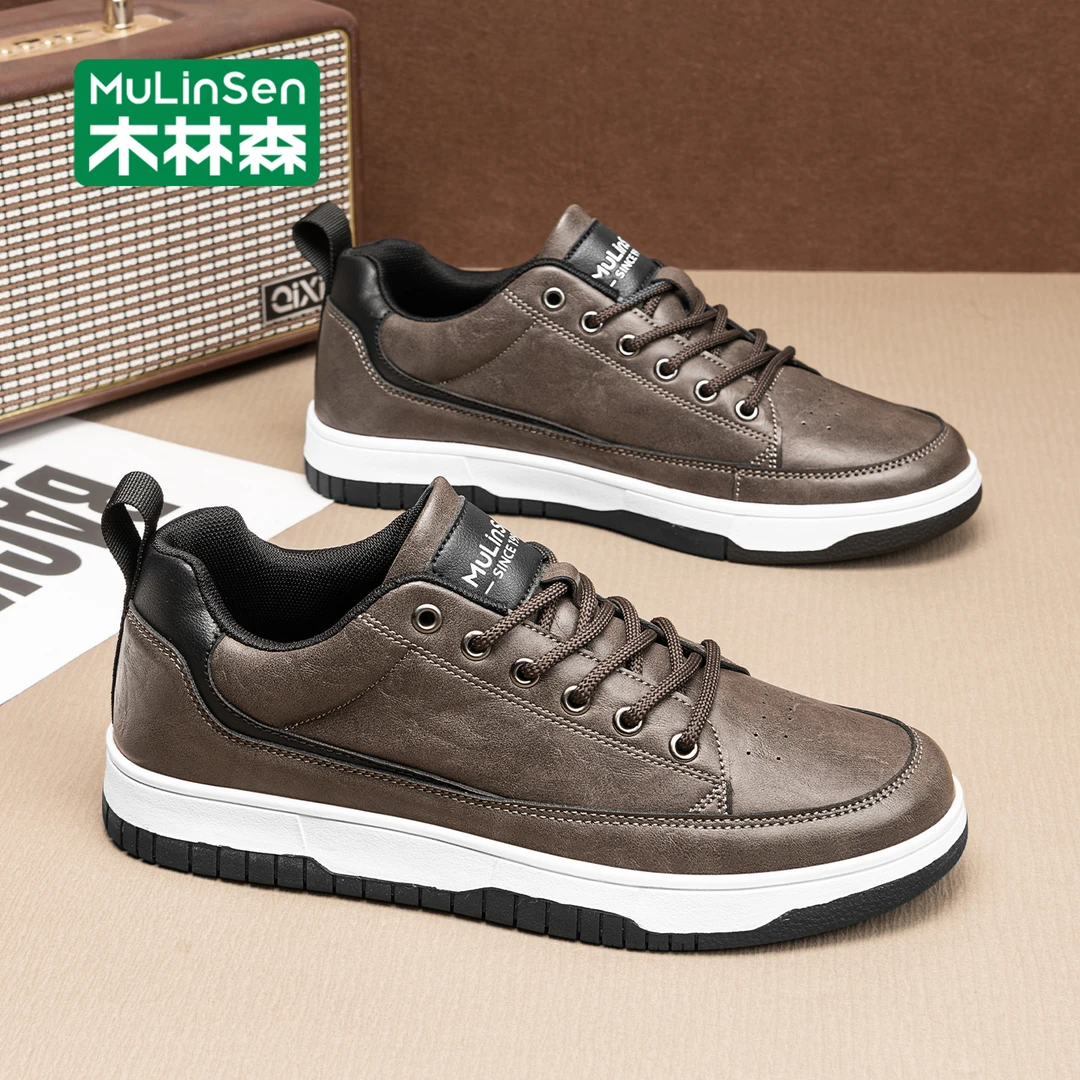 木林森休闲皮鞋2025秋季新款工作防滑低帮板鞋青少年复古英伦潮鞋