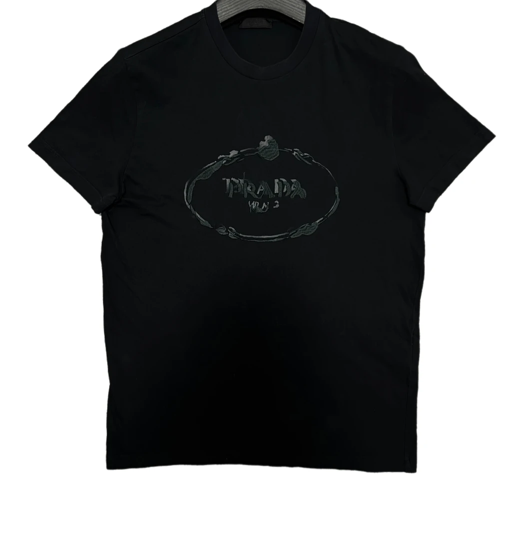 未使用 Prada/普拉达 黑色字母印花刺绣logo圆领短袖XL码