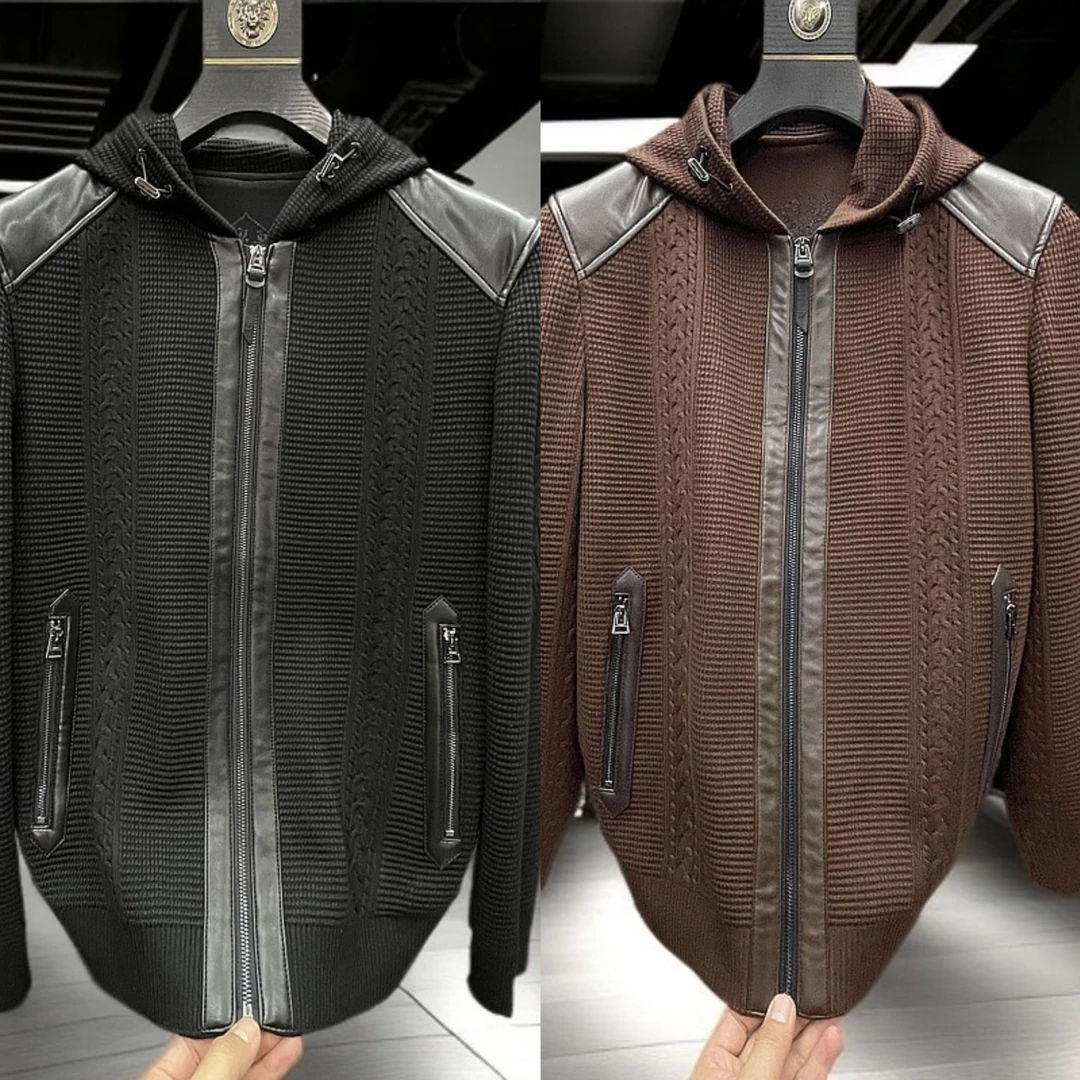 568008男士春季修身连帽夹克针织外套商务休闲拉链休闲时尚男款