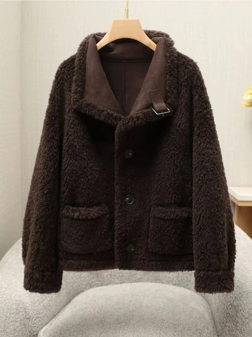 【DADOU】冬季全羊毛羊皮毛一体两穿保暖气质时尚休品外套