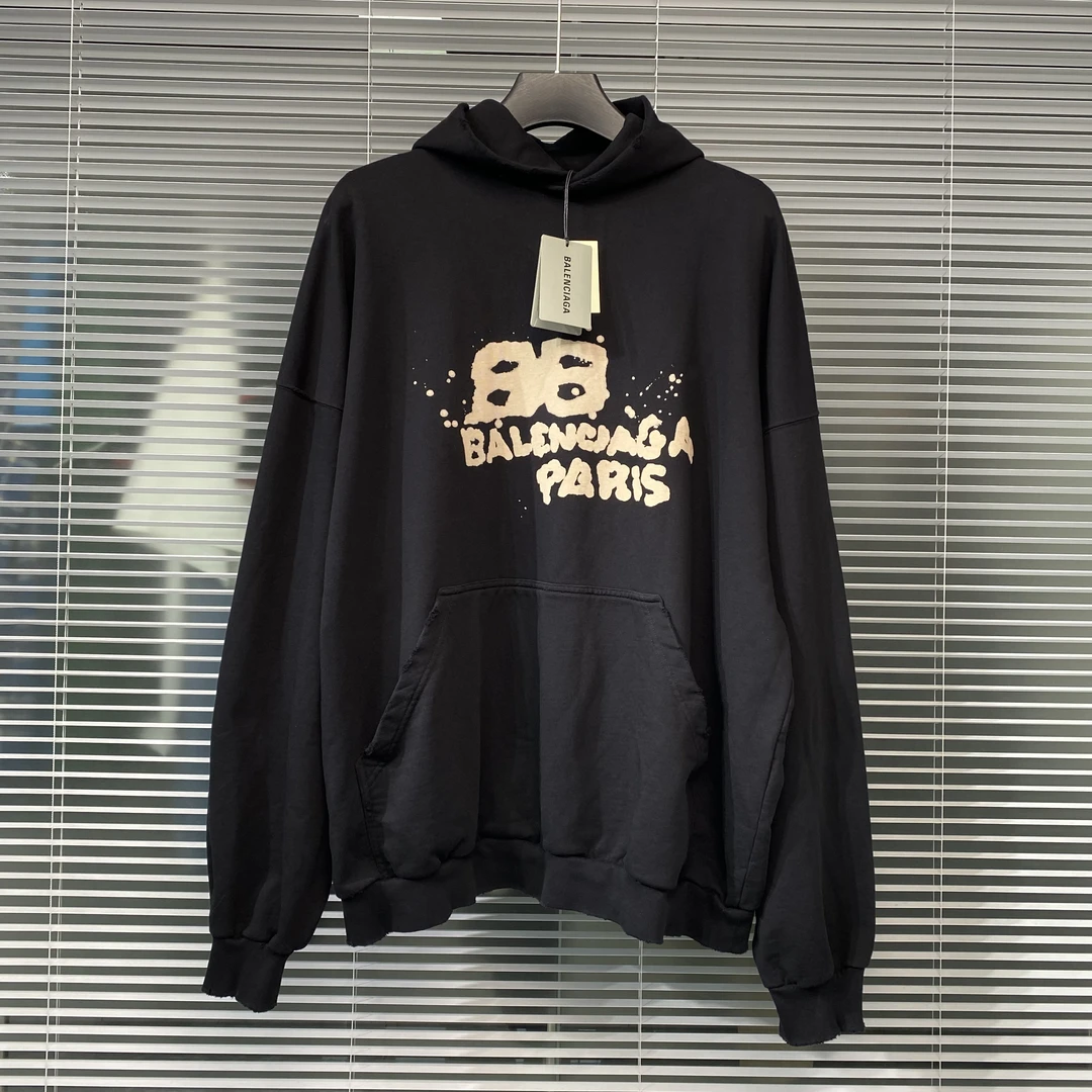 99新 Balenciaga/巴黎世家 连帽卫衣 帽衫 涂鸦泼墨logo 4码 k108