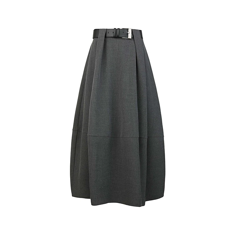 sdeer圣迪奥女装25年新品法式高腰压褶茧型拼接长裙S253Z1119