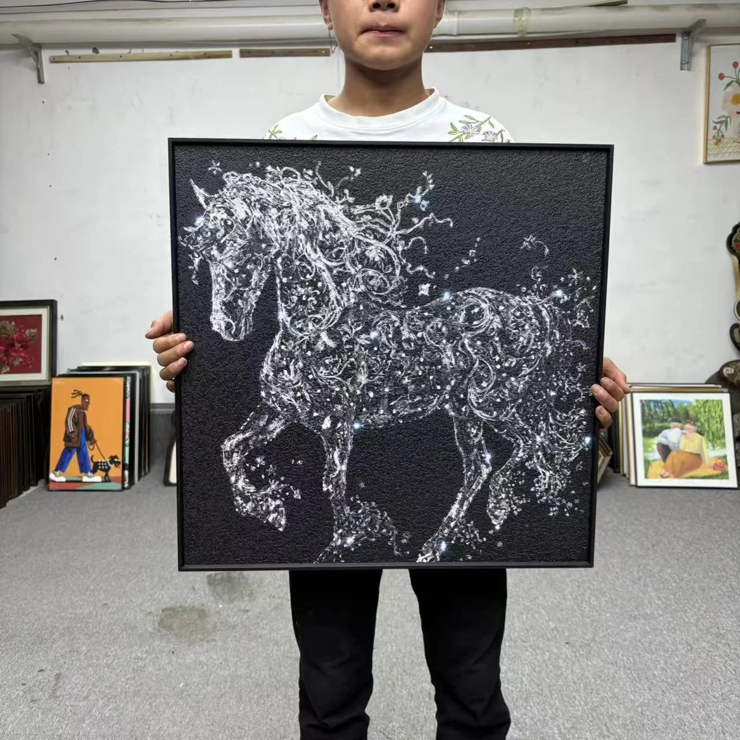 法式黑白轻奢骏马客厅小众装饰画6060