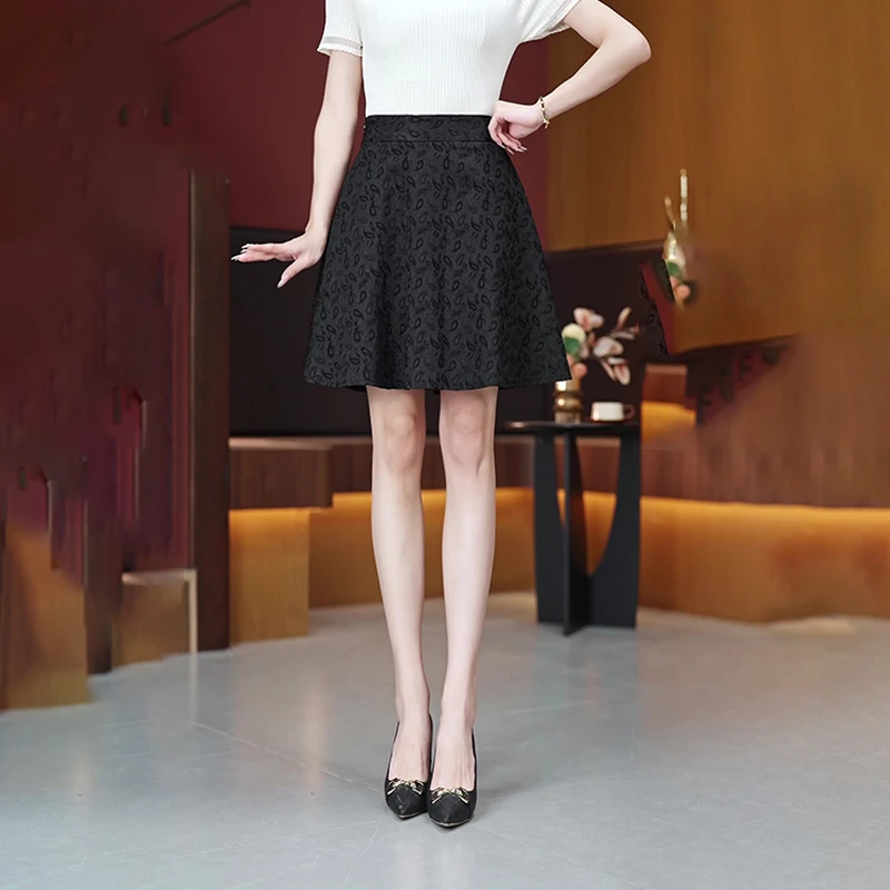 夏季高腰防走光短裙耐磨不起球半身裙气质大码黑色时尚百搭A字裙