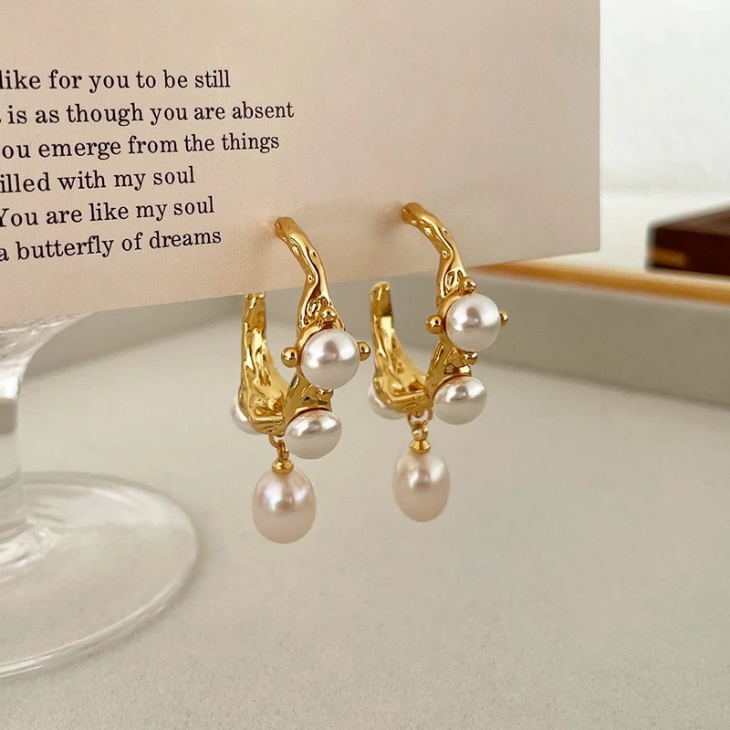 铜合金耳饰 鼎溢法式轻奢精致复古型熔岩质感珠珠耳环耳饰小众yjy