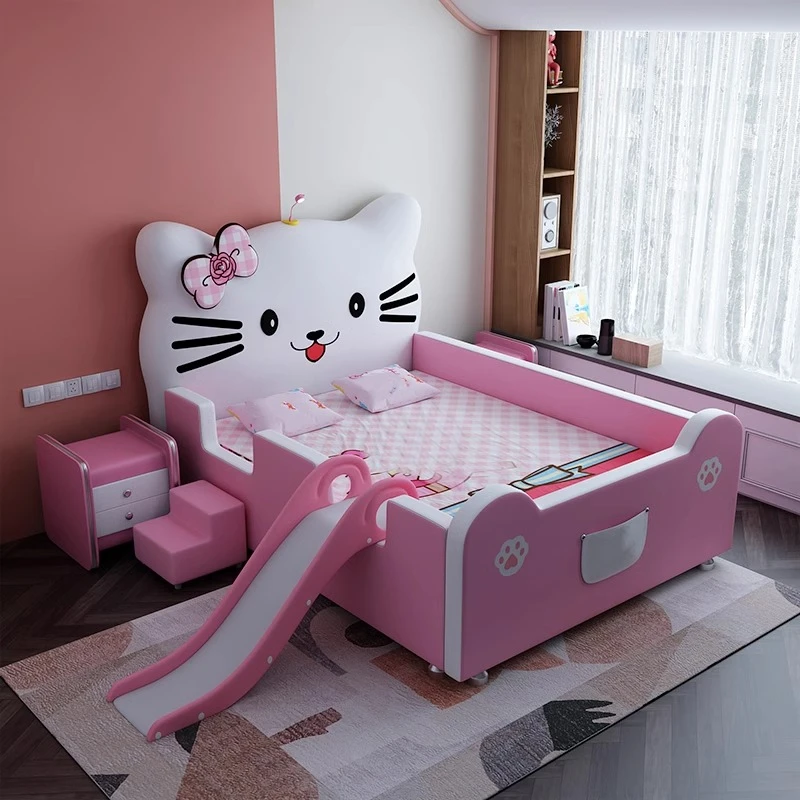 儿童床女孩公主床女童卧室床儿童房加宽少女床粉色