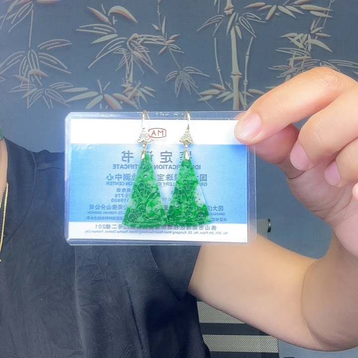 翡翠银S925镶嵌耳饰特价微瑕
