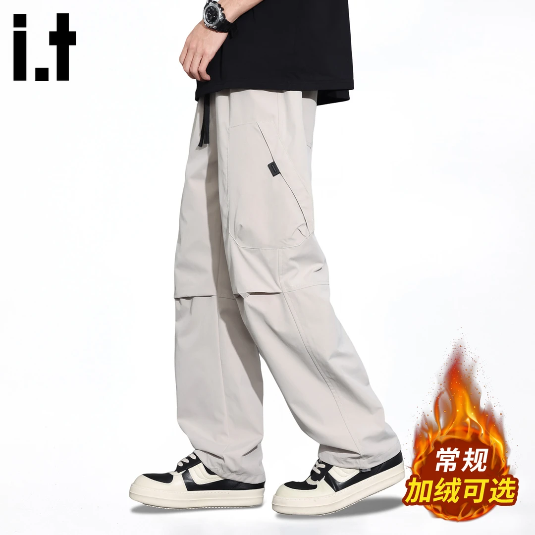 i.t:CHOCOOLATE加绒保暖休闲裤男士秋冬季新款宽松百搭工装直筒裤