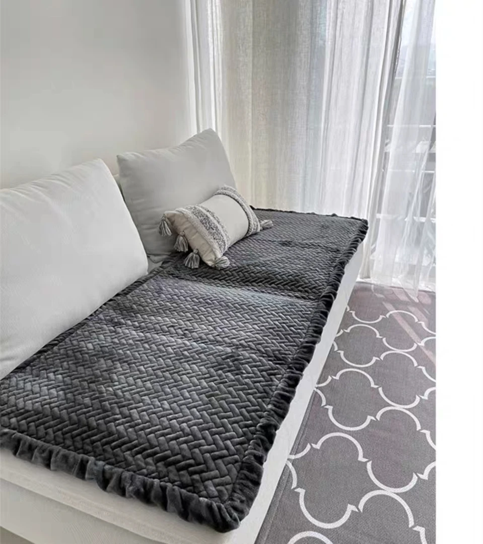 《云云家》灰色轻奢加厚毛绒布艺纯色欧式沙发垫防滑飘窗垫