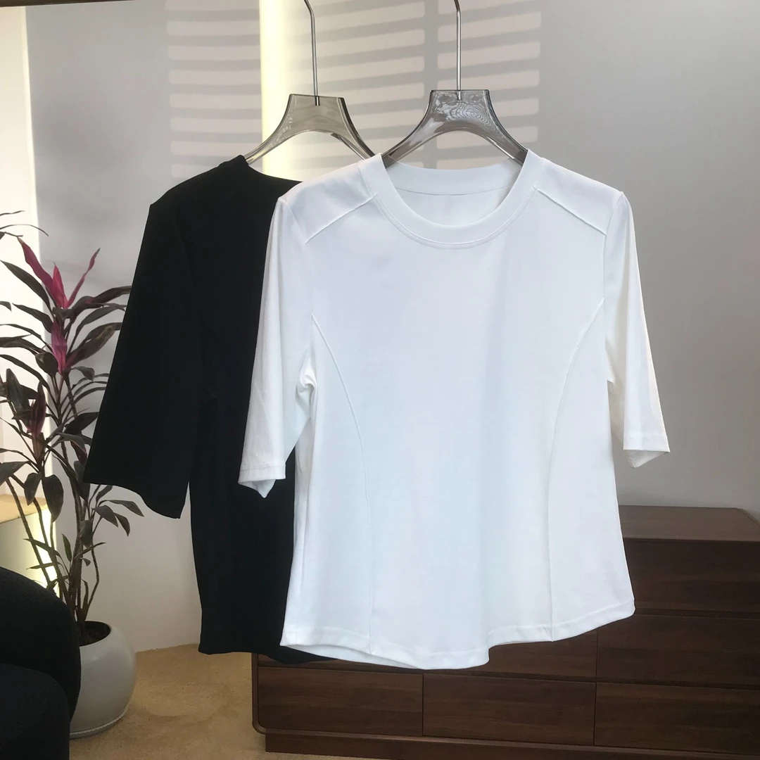 【简色】新款全棉T恤女圆领宽松休闲显瘦纯色内搭上衣