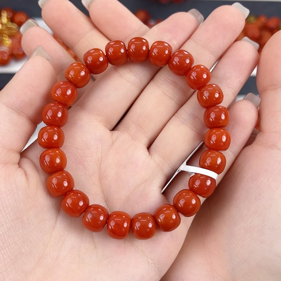 二***车南红玛瑙未镶嵌瓦西锦红满肉9mm老型手串