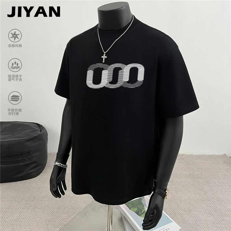 美式宽松重磅圆领短袖T恤衫男女夏季新款休闲情侣潮牌印花上衣男