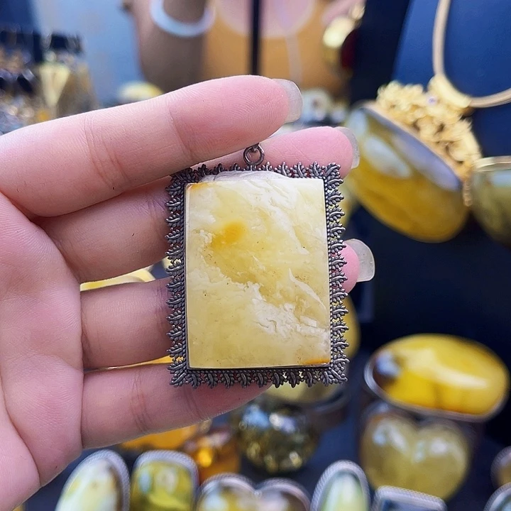 裸石琥珀银S925镶嵌