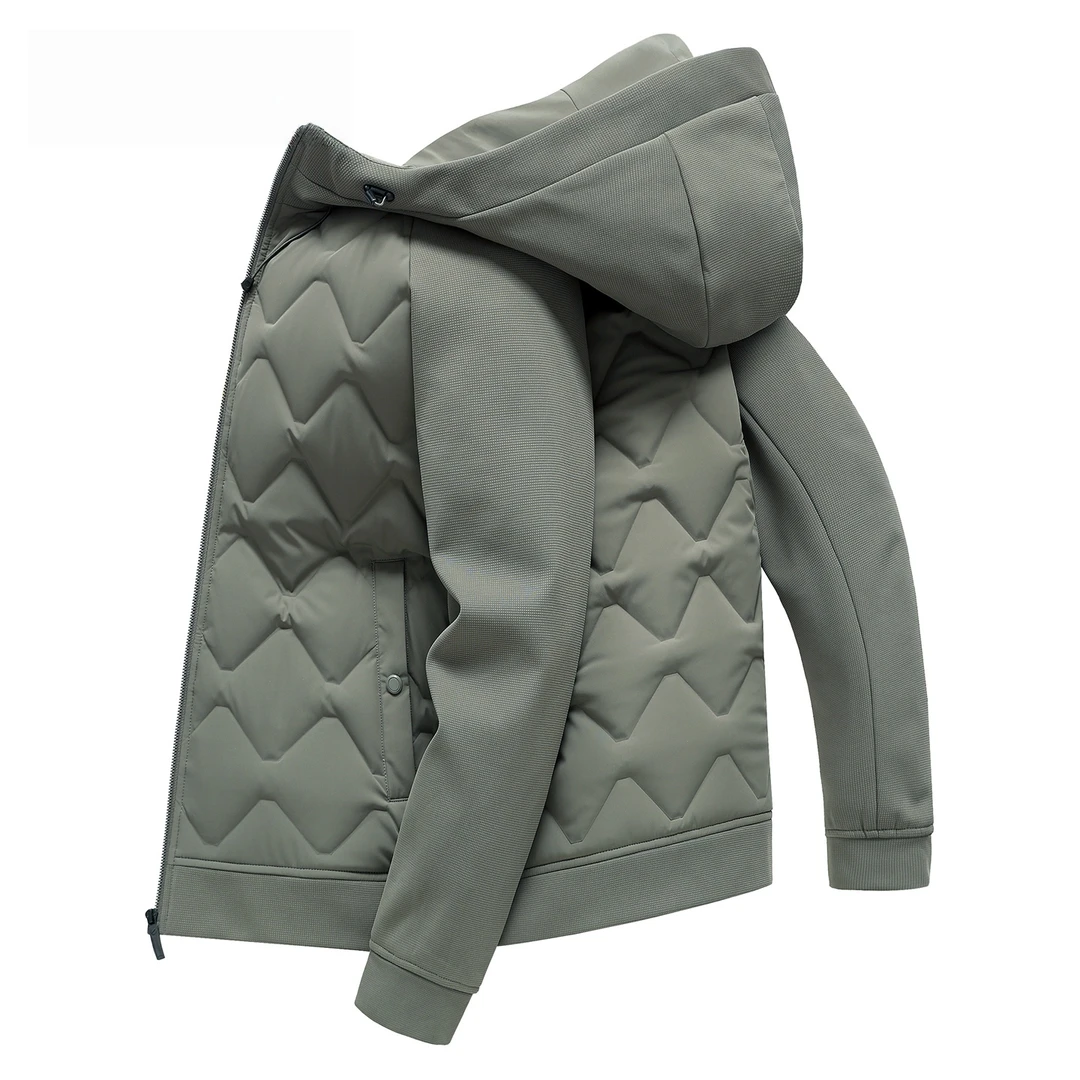 轻薄羽绒服男士短款2025秋冬季新款拼接夹克连帽鸭绒保暖外套上衣