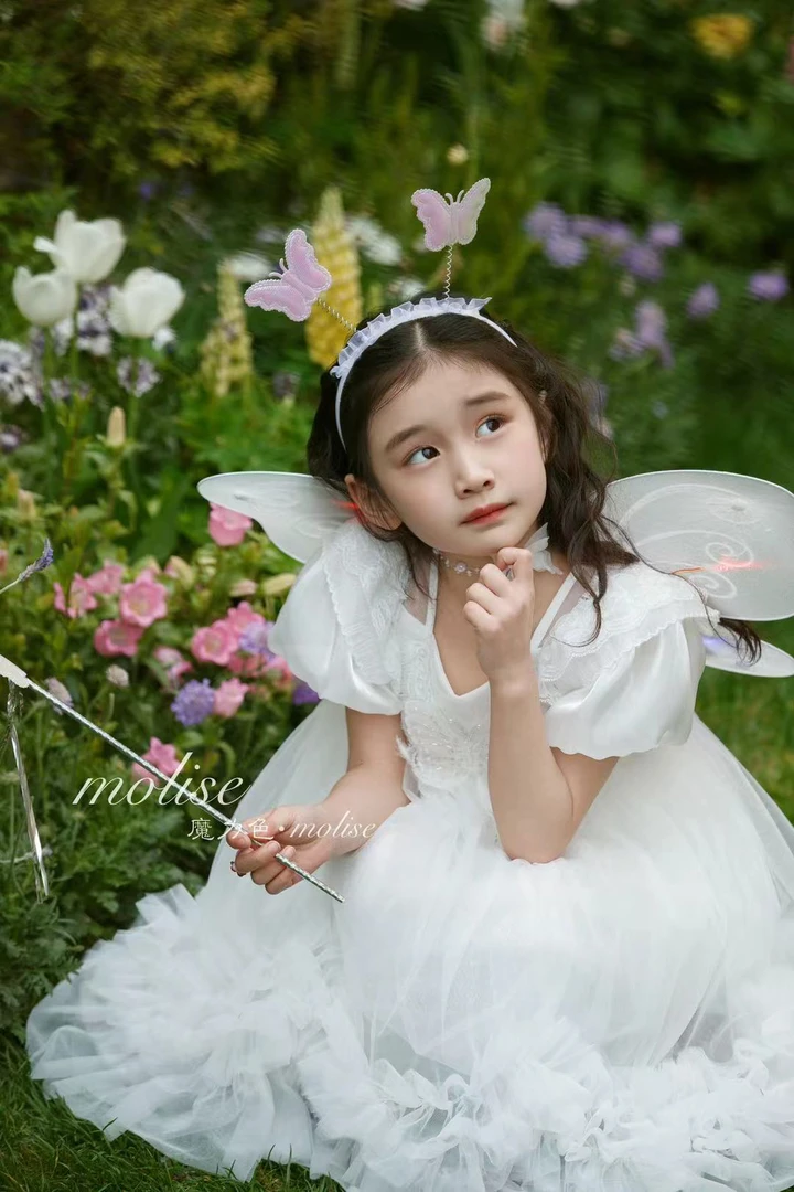 ［黄小七kids童装］白色蝴蝶公主裙（配翅膀，魔法棒，蝴蝶发窟）