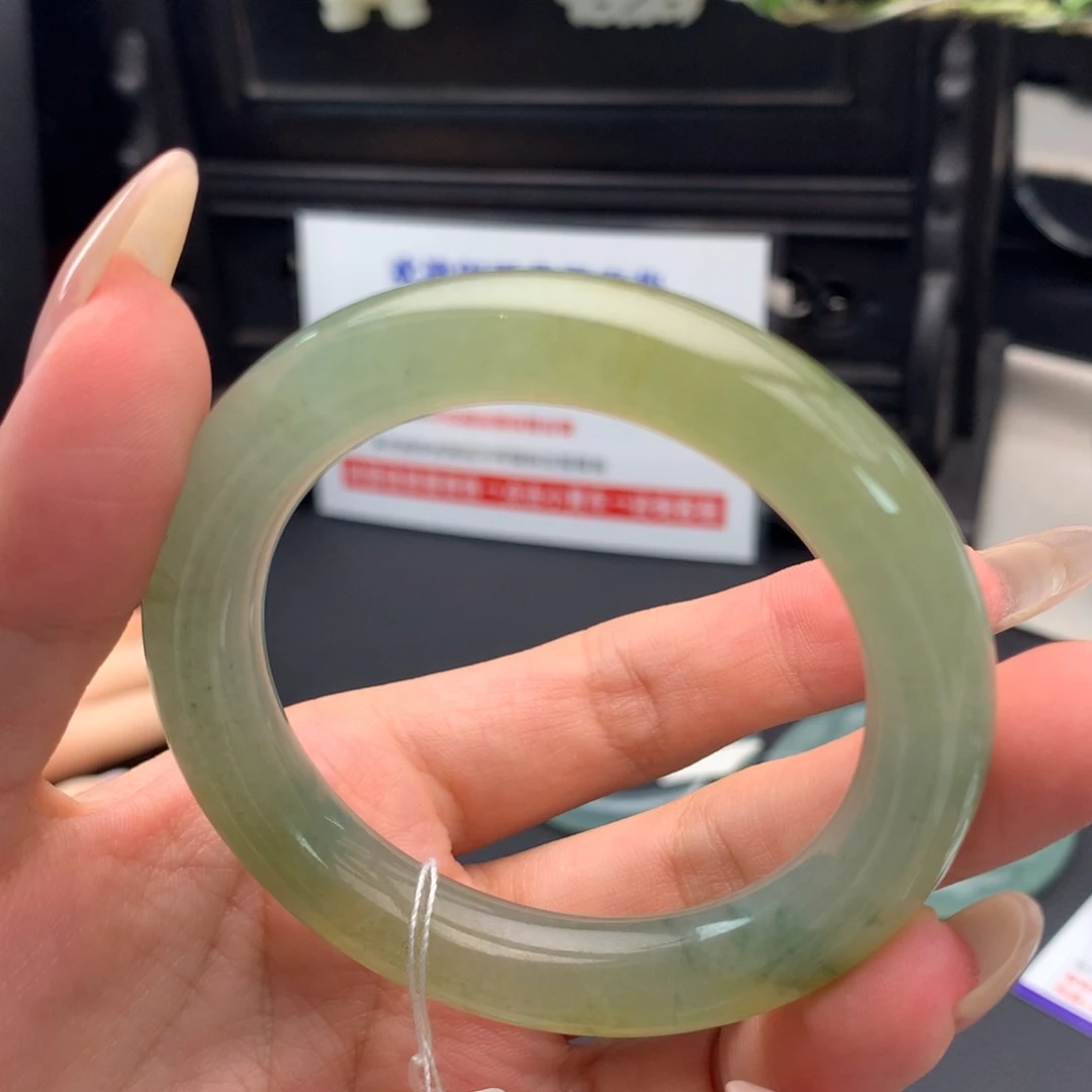 翡翠未镶嵌手镯013冰黄加绿小胖圆