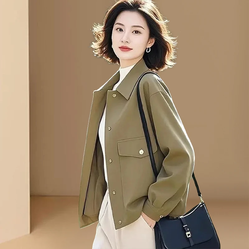 2025春秋韩式新款小众不撞色绿色设计感短外套女个性百搭小众上衣