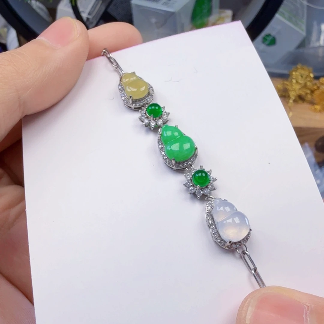 翡翠颈饰银S925镶嵌福***茶一件