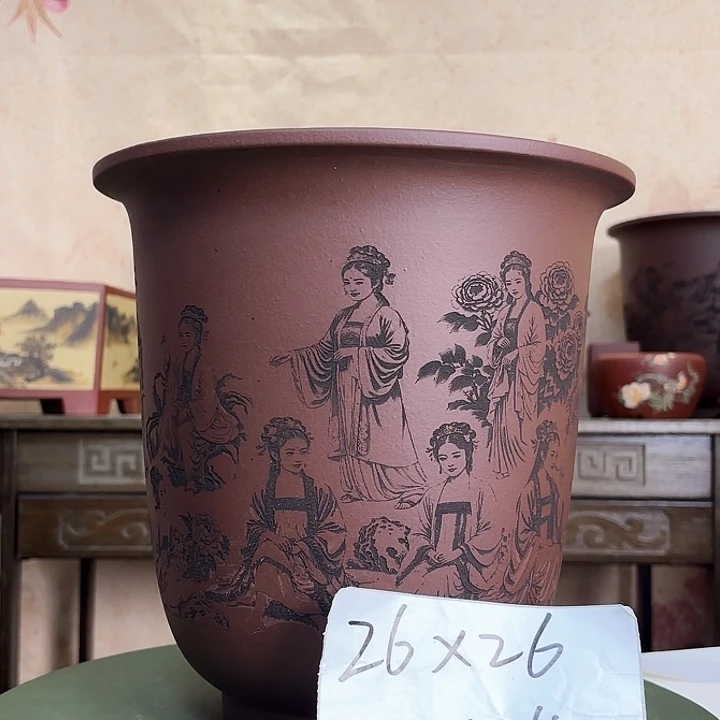 花盆紫砂刻绘十二钗