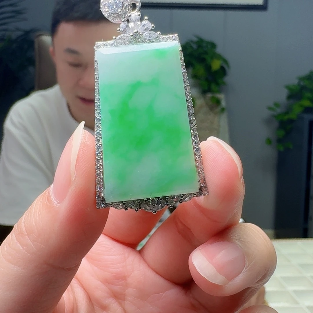翡翠银S925镶嵌吊坠(不含链)天然