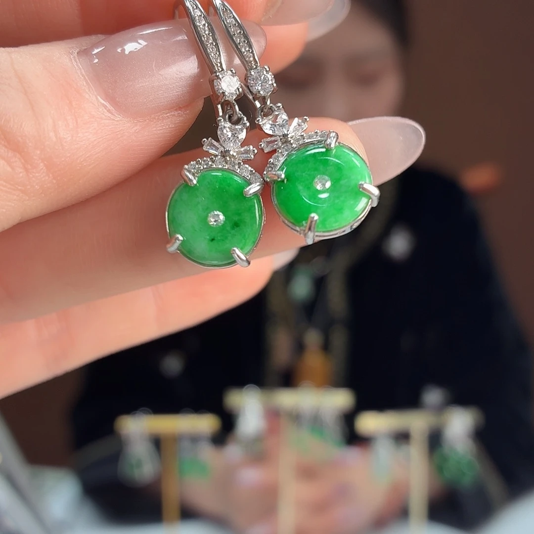 翡翠银S925镶嵌耳饰