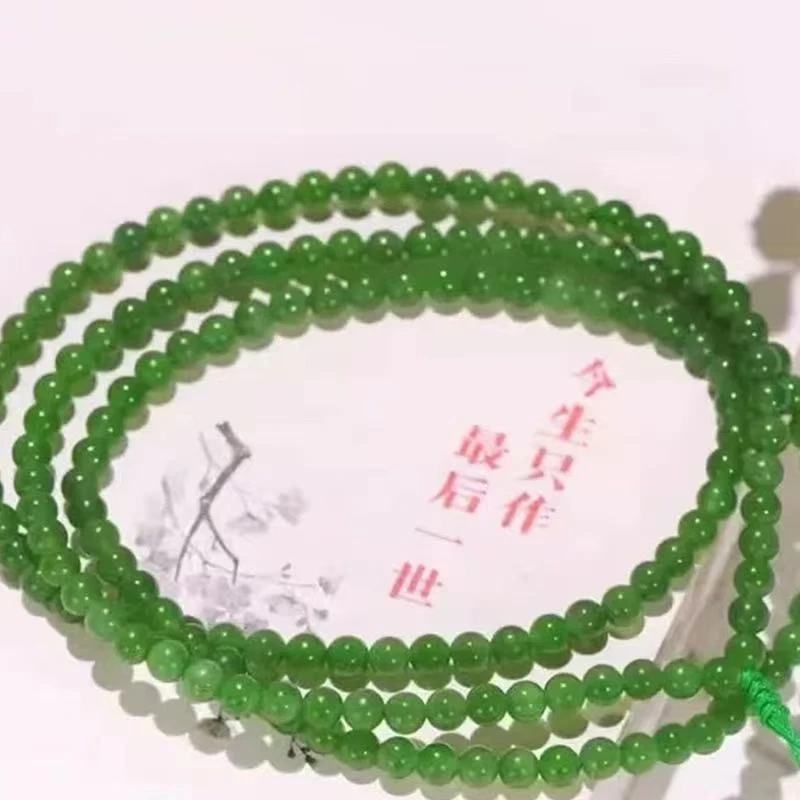 【有德玉业】----菠菜绿戈壁料小米珠奇石一条