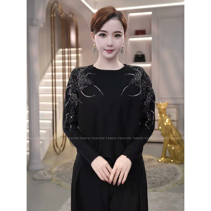 2025秋冬季新款爆款【8372】含绵羊毛烫钻扎花打底针织衫毛衣女