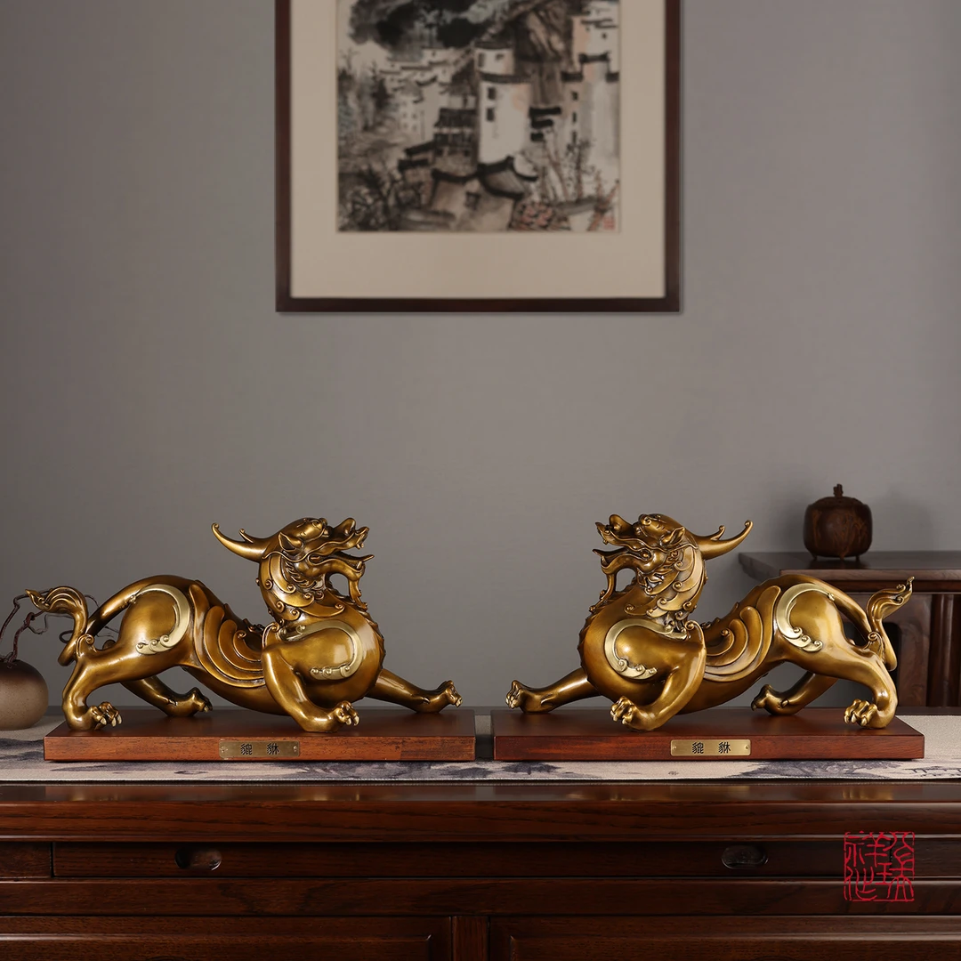 八瑞祥黄铜貔貅摆件一对客厅玄关装饰办公室乔迁新居店铺开业礼品
