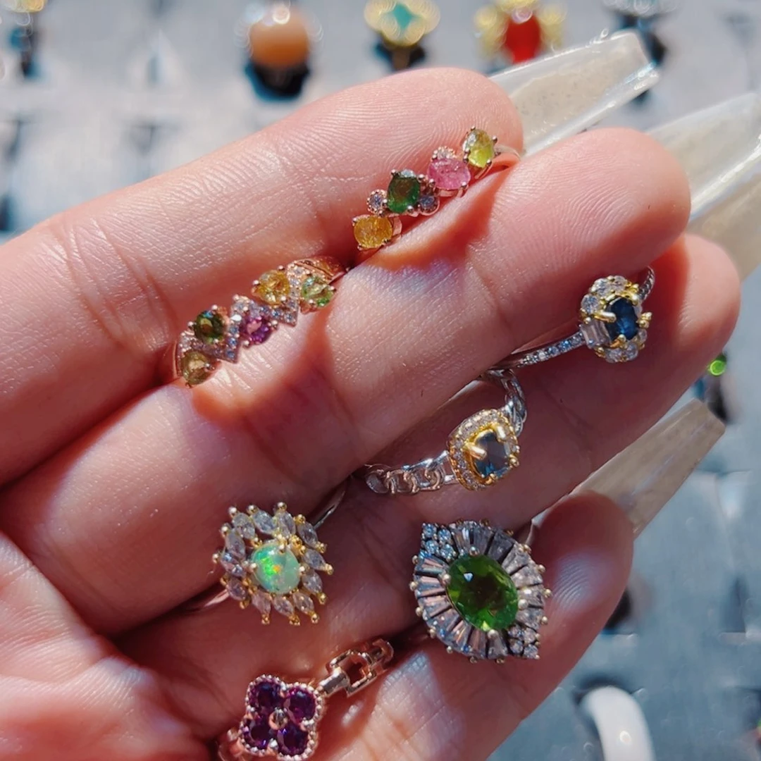 碧玺戒指银S925镶嵌唄*2枚