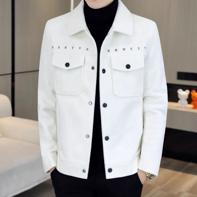 秋冬季男士水貂绒夹克翻领休闲潮流加厚短款风衣男装青年毛呢外套