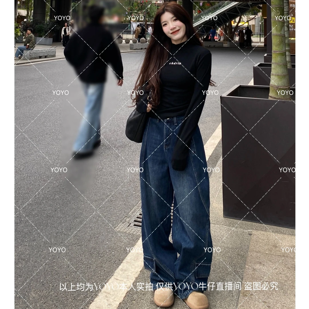 YOYO自制2【口袋工装】加绒加厚冬款宽松时尚百搭设计感阔腿拖地裤