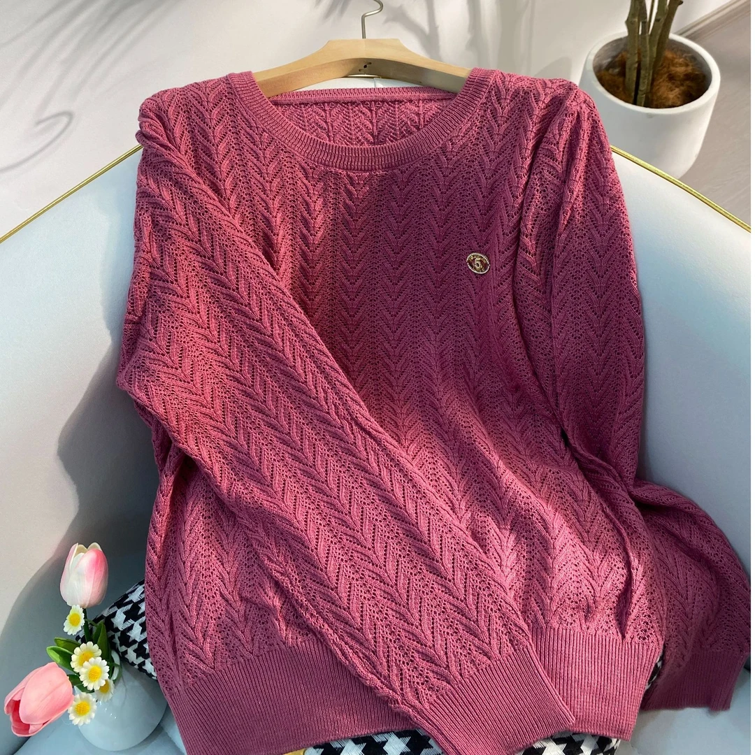 花花/3908-气质春秋款时尚宽松百搭镂空针织打底衫