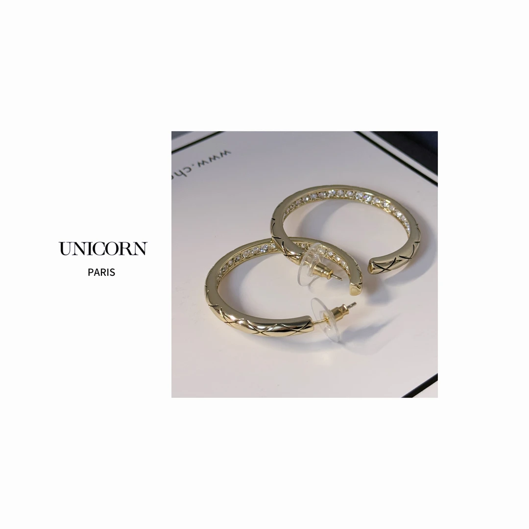 铜合金仿水晶耳饰 【菱格耳圈】轻奢优雅香香色耳环女 ES0994