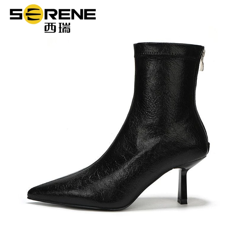 西瑞秋冬尖头高跟短靴穿搭明星同款鞋女款靴子女款爆款2025新款
