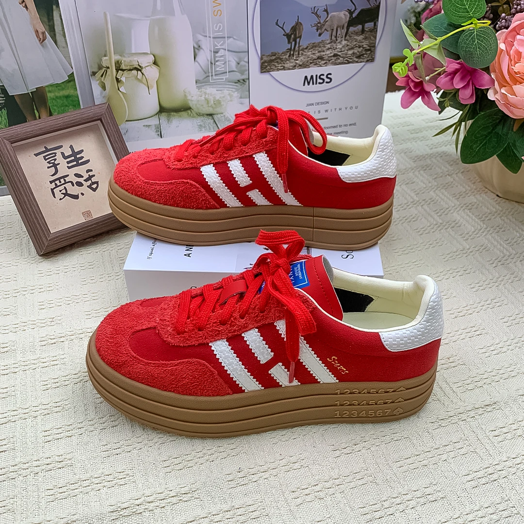 【真牛皮厚底】复古红色德训鞋女2025年春秋新款时尚潮流百搭阿甘鞋